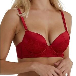 Playful Promises Plunge Push-up Red Lace Women's Bra 32D